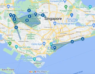 Hiking and Cycling Map: Central Water Catchment, East Coast Park, Singapore